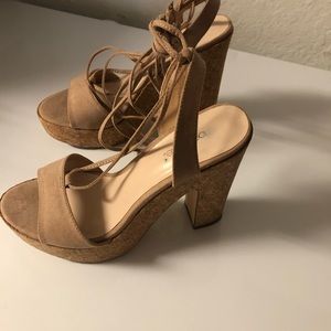 Brown Block Open Toe Heels.